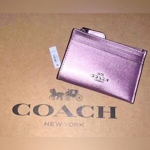 NWT COACH Mini Skinny ID Card Wallet & Keychain CW877 in Metallic Pink AUTHENTIC